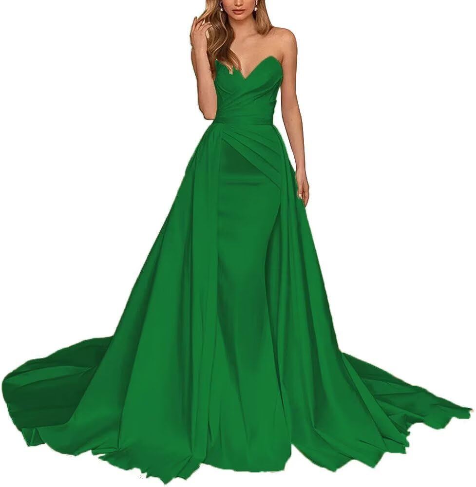 WDBFY Elegant Beach Mermaid Wedding Dresses Satin Prom Ball Gowns for Bride Long Formal Evening Party Gowns