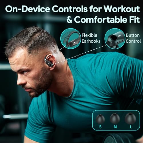 Active Noise Cancelling Ear Buds Wireless Bluetooth Headphones 80H Playtime Display Charging Case 50dB ANC Over Ear Hooks Earbuds with Hi-Res Sound & Clear Calls for Sports Running Gym Workout Black by GOLREX - Used condition - Image 8