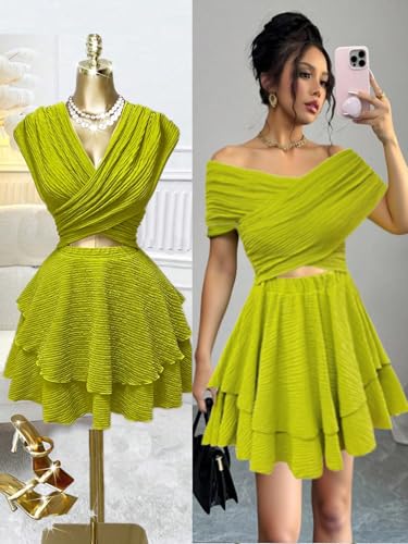 SOLY HUX Women's Sleeveless Criss Cross Ruffle Mini Dress Vacation Cocktail Dresses Concert Outfit3