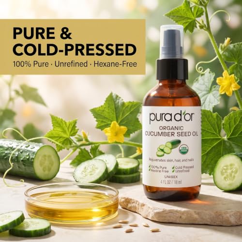 PURA D'OR ORGANIC Cucumber Seed Oil Cold-Pressed for Face, Hair & Body, 4oz | Lightweight Hydration, USDA Certified, 100% Pure, Unrefined, Vitamin E, Dry Skin, Scalp Care, DIY Beauty, Hexane-Free, Vegan - image 3