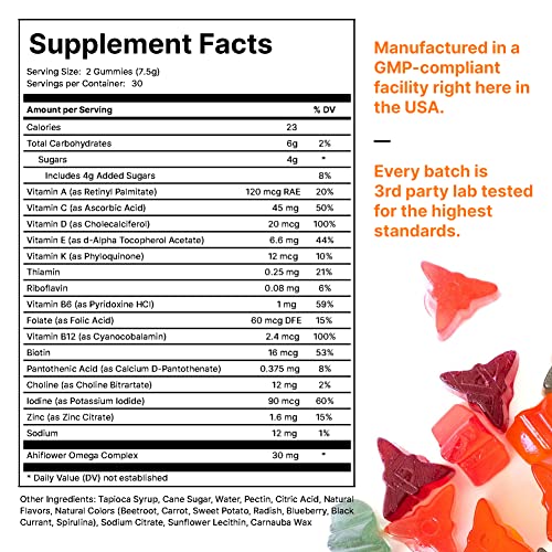 Ninja Kidz Multivitamin Gummies + Immune Support & Vegan Omega 3-15 Essential Kids Vitamins A, D, C, E, B, K, Zinc, Non-Gmo & Gluten Free - As Seen On Ninja Kids Tv - 60 Gummy Count, 30 Day Supply #TOP3