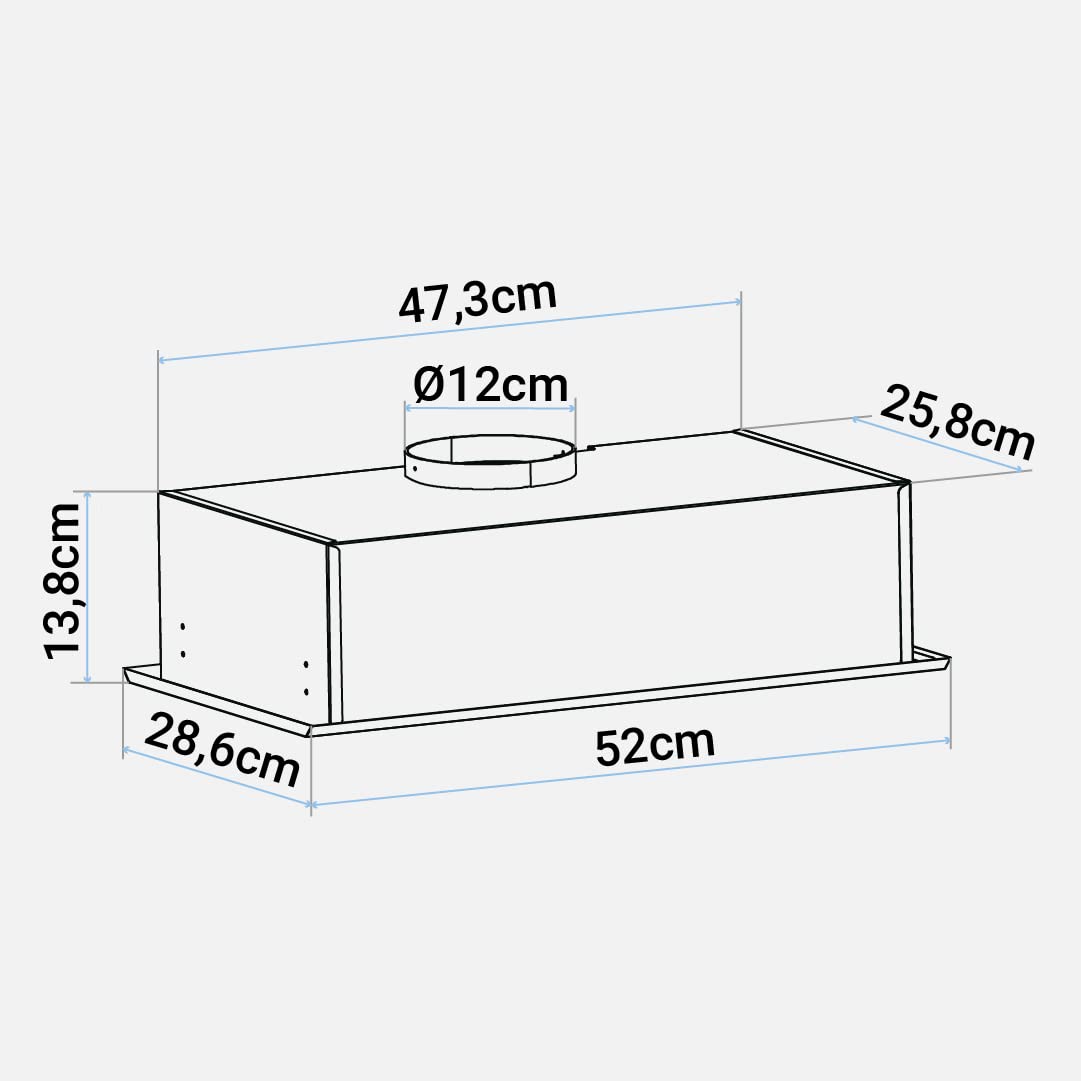 UNIVERSALBLUE Campana Extractora Encastrada 52 cm 70W | Campana Encastre Acero Inoxidable | Extractor Aire y Humo para Cocina 3 Velocidades | Fácil Instalación