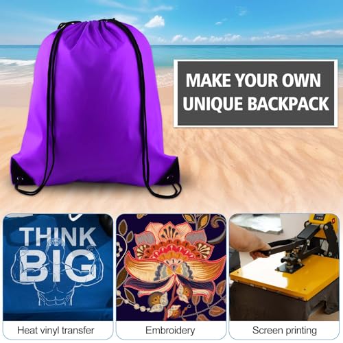 Image of KUUQA 2Pcs Drawstring Backpack Bags Sports Cinch Sack String Backpack Storage Bags for Gym Traveling (Purple)