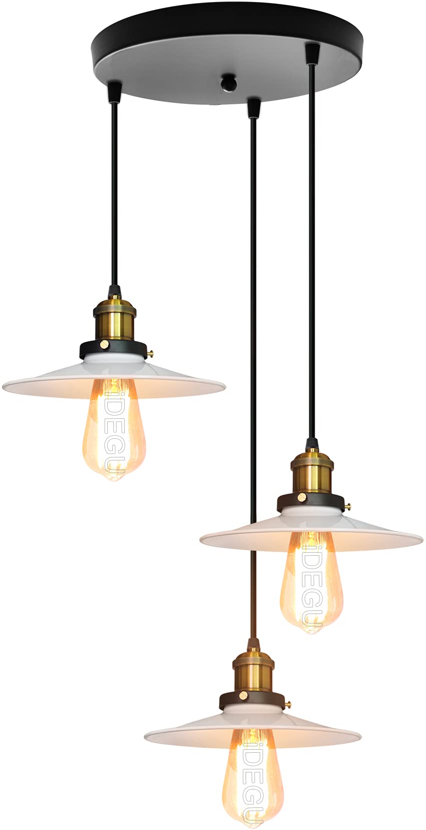 iDEGU Industrial Retro Edison Pendant Light, Diameter 22 cm, Vintage Ceiling Lamp with Adjustable Cable E27 for Dining Room, Living Room, Kitchen, Cafe Bar (Black White, 3 Lights – 30 cm)