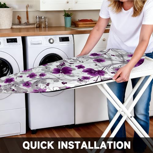 Image of Quick Install Ironing Board Cover 15 inch x 54 inch Ironing Board Cover with Nose Strap Pocket and Elastic Sides Anti-Slip and Heat-Resistant Stylish Home Ironing Board