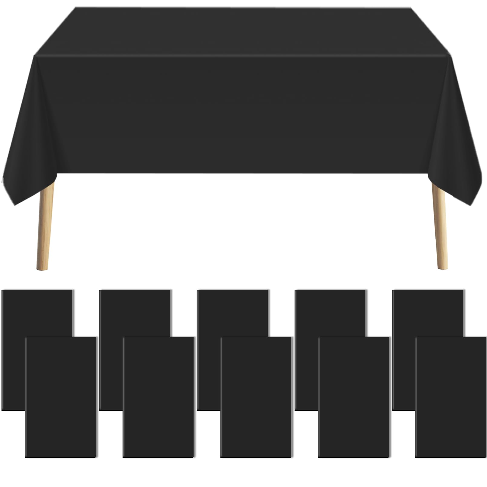 Preocea 10 Pack Plastic Table Cloth, 137x274cm Rectangle Table Cover, Disposable Waterproof Tablecloth, Black Plastic Tablecloth, Disposable Tablecloths for Parties Wedding Birthdays