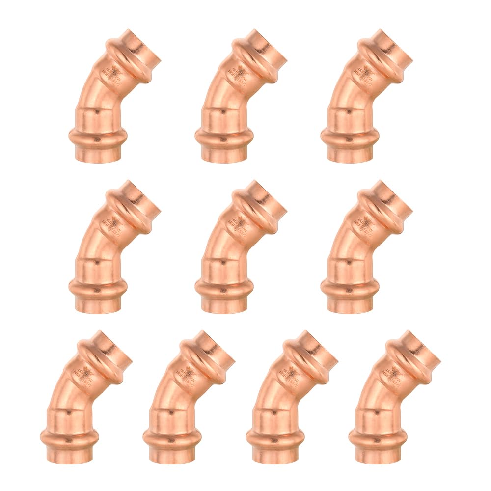(Pack of 10) EFIELD 1/2" x 1/2" Copper Press Fit 45 Degree Elbow Fittings For Copper Tube Connection