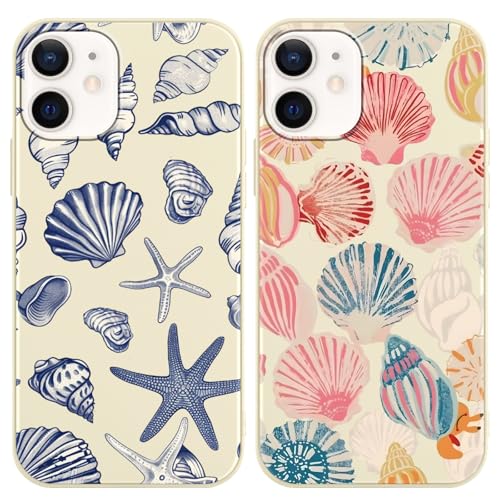 Phoona 2 Pack Cute Case for iPhone 12 / iPhone 12 Pro 6.1", Beach Blue Ocean Seashell Aesthetic Summer Girly Design Pattern for Girls Women, Slim Soft Silicone Shockproof Bumper Protector Cover Phoona 2 Pack Cute Case for iPhone 12 / iPhone 12 Pro 6.1", Beach Blue Ocean Seashell Aesthetic Summer Girly Design Pattern for Girls Women, Slim Soft Silicone Shockproof Bumper Protector Cover