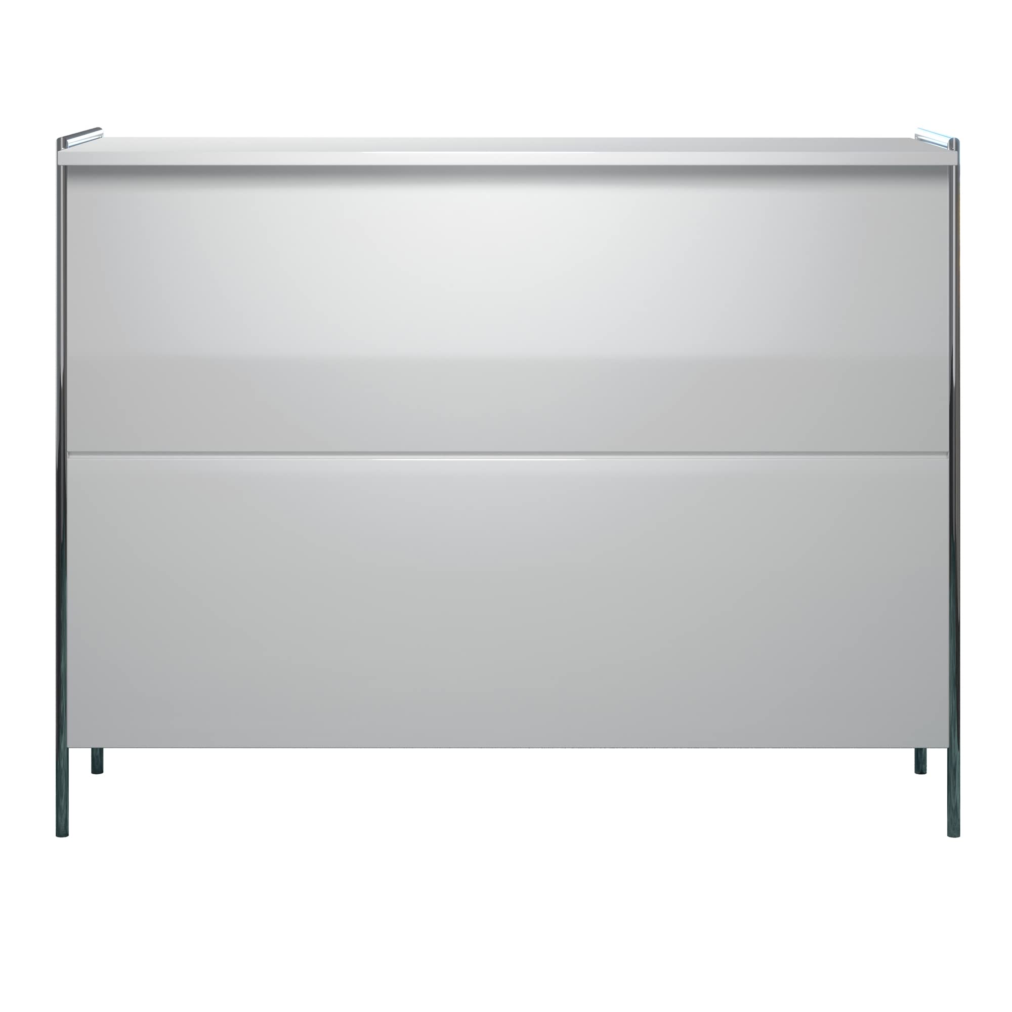 trendteam smart living - Infinity - Bartisch - Weiß Hochglanz lackiert - Hausbar mit 6 Fächern und 8 Weinfächern - (BxHxT) 140 x 109 x 48 cm - Bartresen mit Chromrahmen