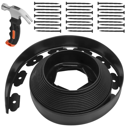 HEIYUET 2 Stück 10m Flexible Rasenkante Kunststoff, 5cm Höhe Garten Beeteinfassung mit 60 Erdanker und Hammer, Kunststoff Beetumrandung Schwarz für Rasenabgrenzung