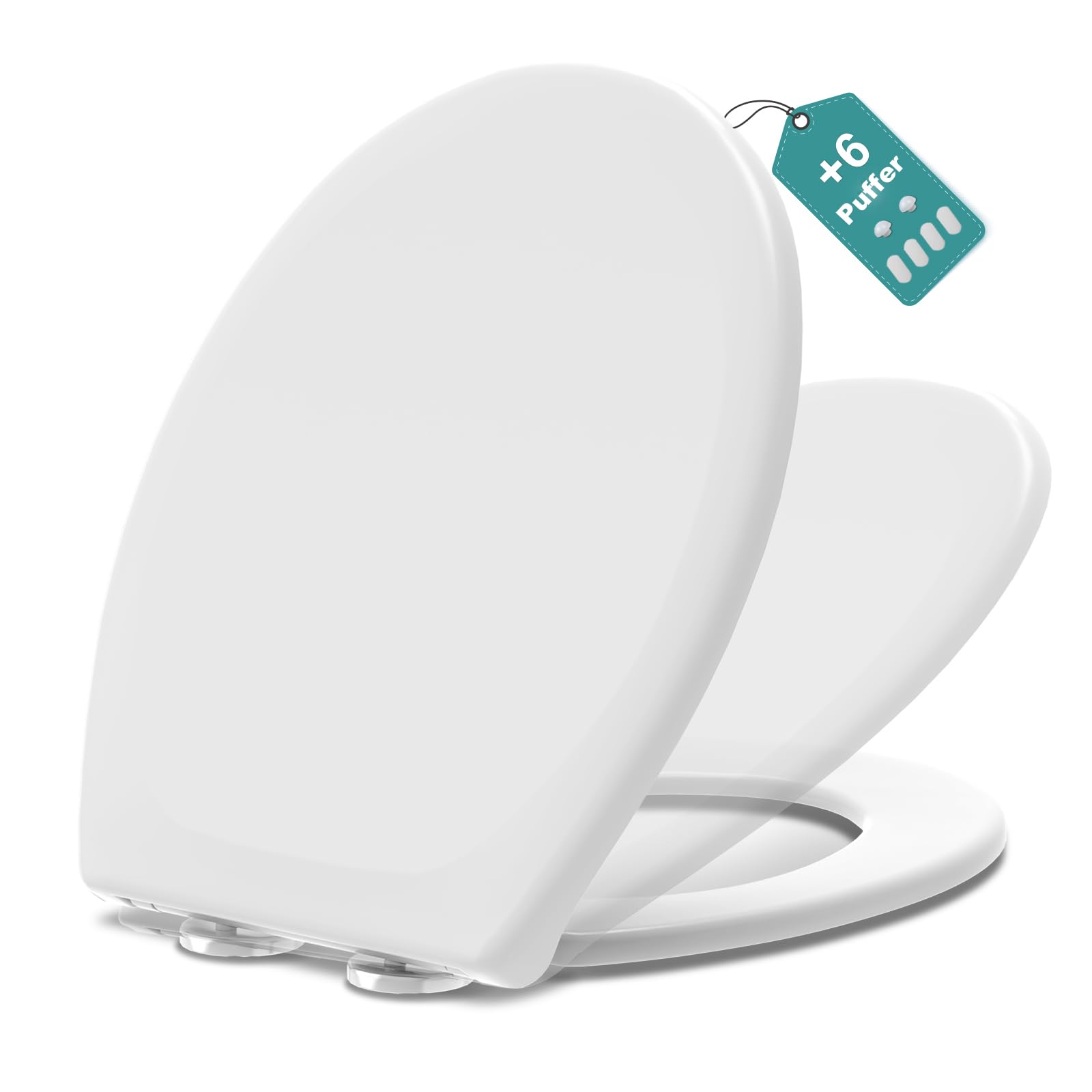 MEEJEE Toilettendeckel mit Absenkautomatik, Weiß WC Sitz Oval, Klobrille Soft Close, Klodeckel Absenkautomatik, O-förmige Toilettenbrille WC Deckel Toilettensitz Familien, Toilet Seat Einfache Montage