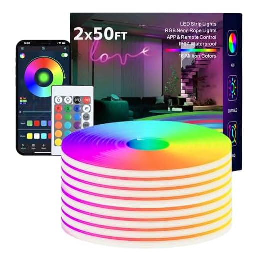 TFZBA Led Strip Lights, RGB 100FT (2 Rolls of 50ft) Neon Rope Lights for Bedroom App+Remote Control Music Sync Color Changing Outdoor IP67 Waterproof for Bedroom,Living,Gaming,Party Decoration