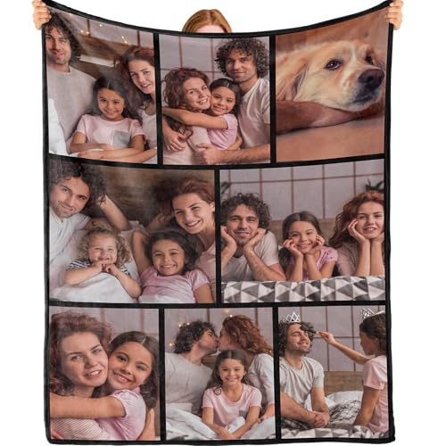 Bemaystar Manta Personalizada con Foto - Regalos Personalizados para Hombre Mujer Familia, Mantas Personalizadas, Manta Collage, Personalizados con Foto, Regalo Día del Padre y Día de la Madre