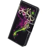 Herbests Kompatibel mit Samsung Galaxy M31 Hülle Leder Klapphülle Handytasche 3D Bunt Retro Muster Leder Flip Wallet Case Ledertasche Handyhülle mit Kartenfach Magnet,Schmetterlinge