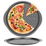 Home Markt24 Teglia per pizza 33 cm, antiaderente perforata con manici, piastra rotonda in acciaio per forno, grande teglia per pizza per cuocere pizza, torte e torte fatte in casa
