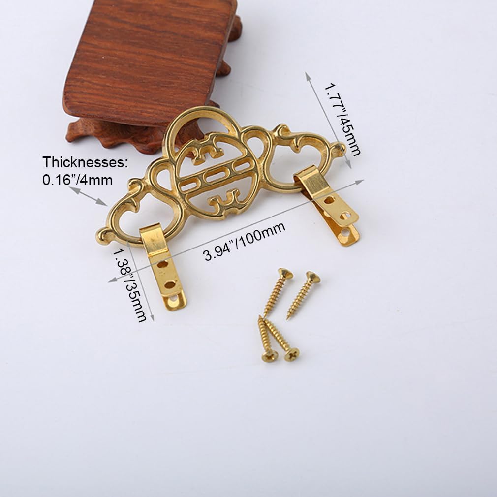 2 Pcs Chinese Style Vintage Brass Picture Frame Hook Hanger Decorative Painting Mirror Hanger (Brass)