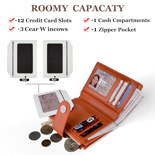 Image of Small Womens Wallet,Slim Bifold Leather Wallet for Women RFID Card Holder Ladies Compact Pocket Wallet Small Wallet for Crossbody Bag(Beige＆Brown)