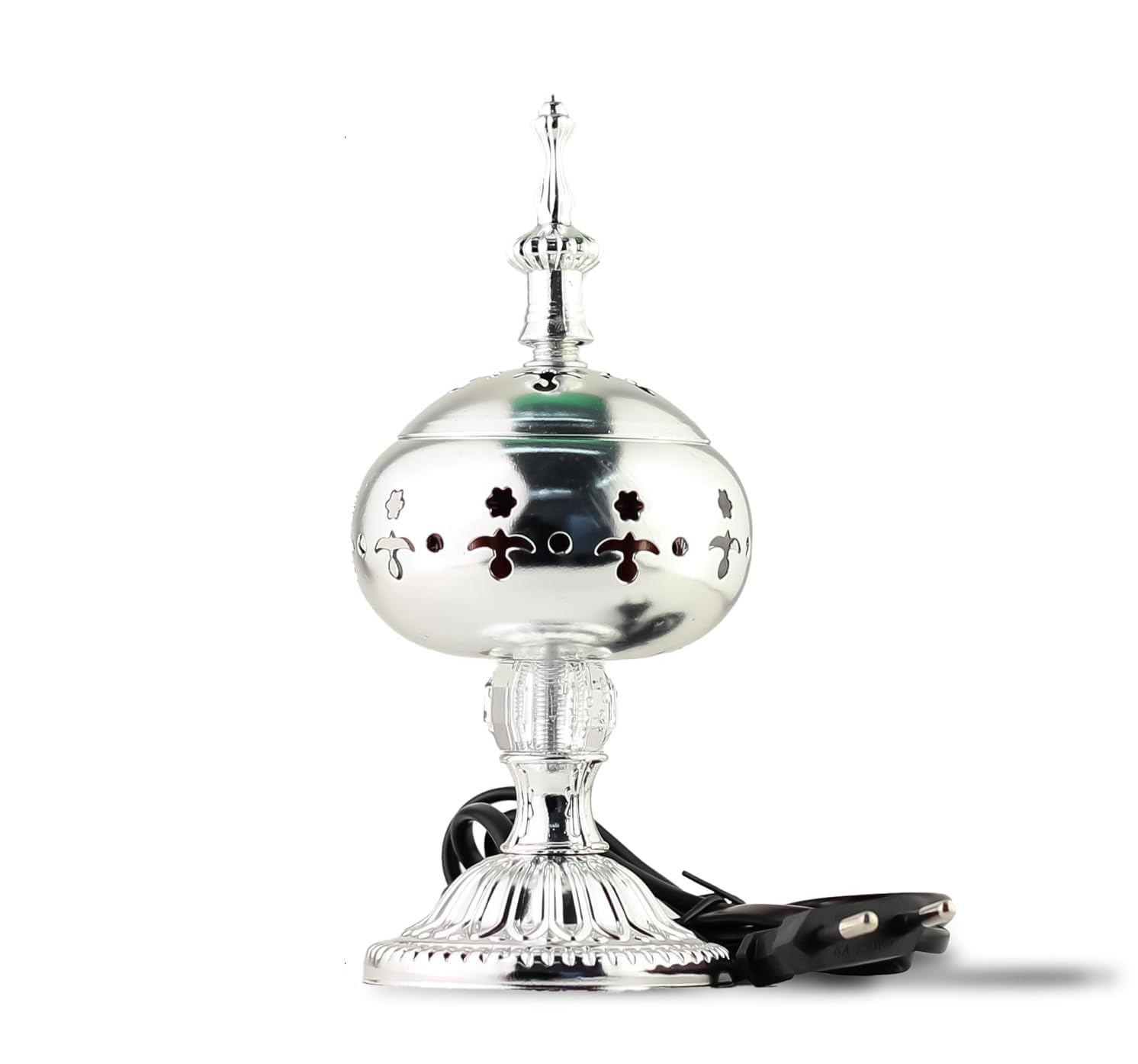 Arabian Electric Incense Burner Metal Vintage Arabic Burner - Middle Eastern Incense Holder, Electric Bakhoor Burner Suitable for Arabian Oud, Home & Hotel Decor (Silver)