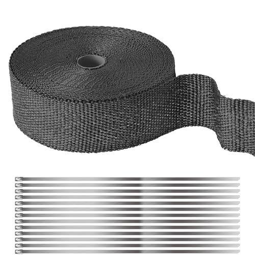 Deecam Cinta Anticalorica Escape Moto, Negra Cinta Anticalorica para Escapes 5M con 10 Bridas Metalicas, Para Colector de Escape de Motocicleta Rollo Aislante Termico