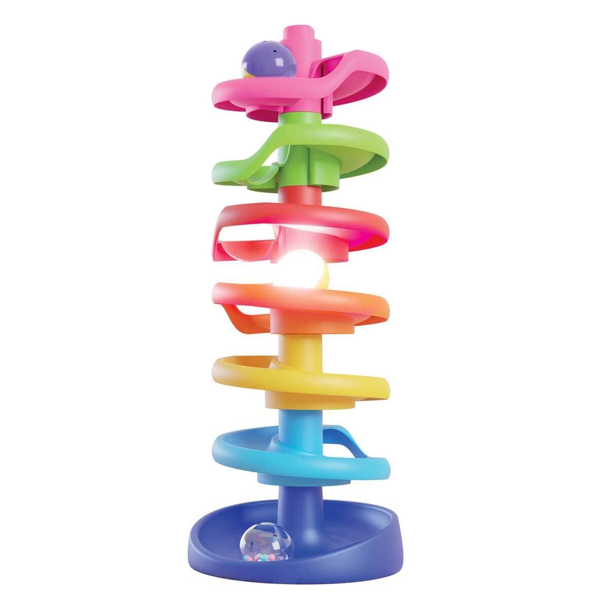 Quercetti Spiral Tower Brightball, Pista Biglie per Bambini, Gioco educativo 1 Anno+ con Biglie Colorate e Luminose, Stimola Motricità Fine e Coordinazione, Giochi Bambini 1 Anno