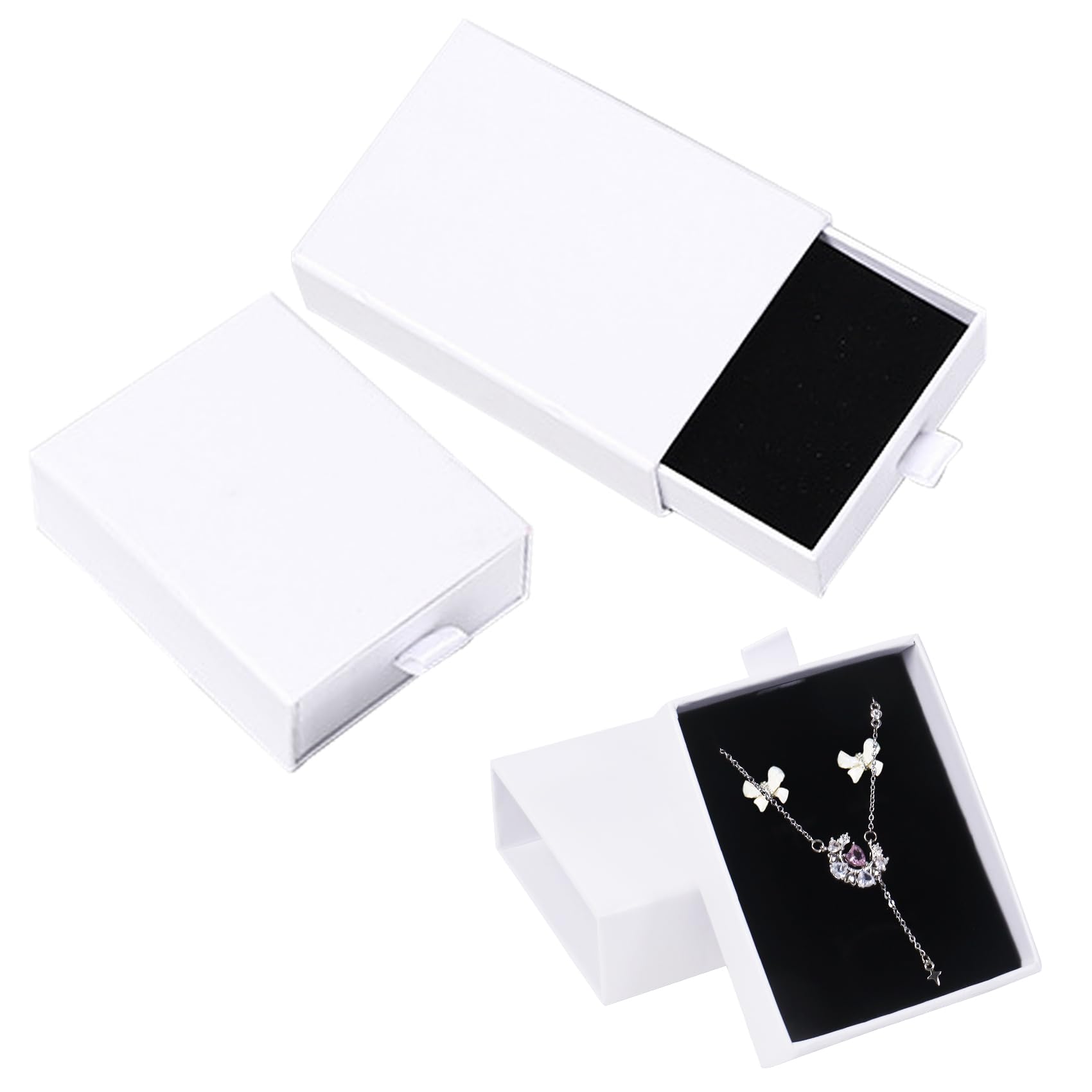 2 Scatole Regalo Per Gioielli Con Coperchio, 9x7x3 Cm, In Cartone, Colori Nero E Bianco, Per Collane, Orecchini, Bracciali