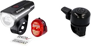 SIGMA SPORT - LED Bicycle Light Set Aura 60 and Nugget II | StVZO Approved, Battery-Operated Front Light and Rear Light & Fischer Mini Bicycle Bell, Black, One Size