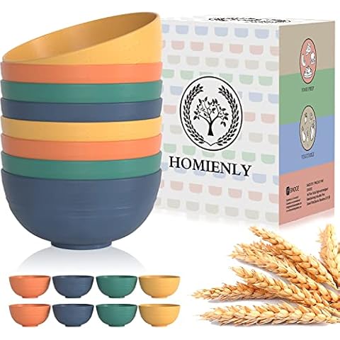 Homienly Bowls for Kitchen Cereal Bowls Wheat Straw Bowls 8 PCS Unbreakable Lightweight Bowls Set Microwave and Dishwasher Safe Bowls,Reusable Bowls for Serving Soup,Oatmeal,Ramen,Salad(Multi, 26 OZ) Cover