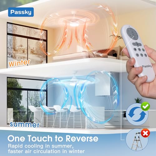 Image of Passky Ceiling Fans with Lights, 42 inch Sleek Ceiling Fan with Light and Remote Control, 3CCT, Dimmable, Reversible, Noiseless, White Ceiling Fan for Bedroom, Living Room