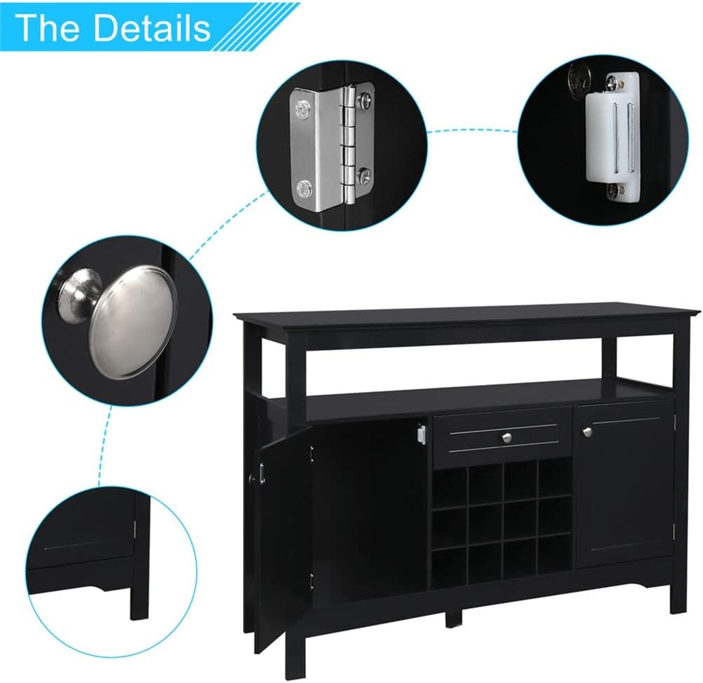 Buffet Server Sideboard Cabinet with Wine Storage with 2 Doors 1 Drawer with Wine Rack Sideboard Entrance Cabinet Black (D 117 x 41 x 82.5cm)
