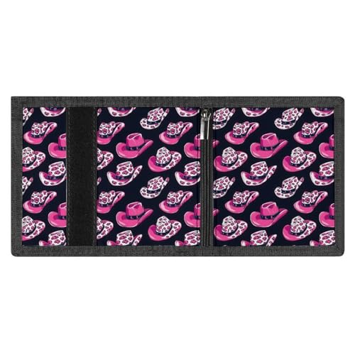Cow Pink Cowboy Hat Print Wallet for Men, 8 Credit Card Holder Slim Minimalist Front Pocket Small Mens Bifold Wallets3