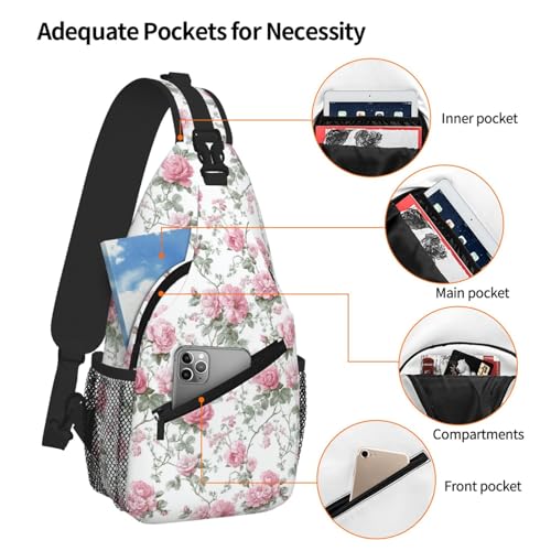 Image of SUPLUCHOM Sling Bag Vintage Floral Hiking Daypack Crossbody Shoulder Backpack Travel Chest Pack for Men Women