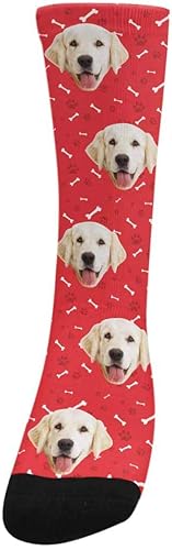 Miniatura 2 de Calcetines personalizados con foto de la mascota, huellas de pisadas de gato y perro, patas, huesos, calcetines largos con imagen para hombres y