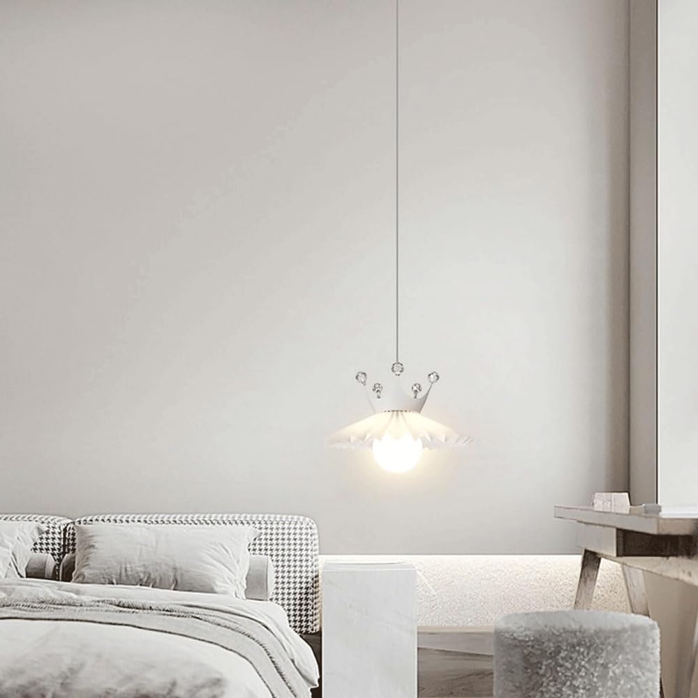 Duży kryształowy żyrandol w stylu nordyckim, biała lampa wisząca 28 x 23 cm z żelaza i kryształu, idealny do salonu, przedpokoju, sali konferencyjnej, kawiarni lub jadalni. Lampa dekoracyjna.