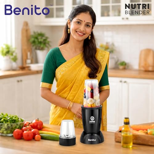 Image of Benito FUSION Bullet 500W Nutri Mix Grinder with 2 Jars | Compact ABS Body with Premium Motor | All-in-One Mixer for Smoothies, Spice, Juices & More | Black | 1 Years Warranty
