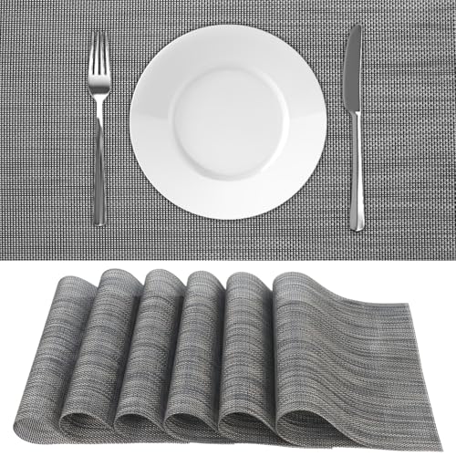 QWORK® 6er Set Platzsets Hitzebeständig 30 * 45cm Dunkel Grau - rutschfest & Abwaschbar Tischsets aus PVC & Polyester