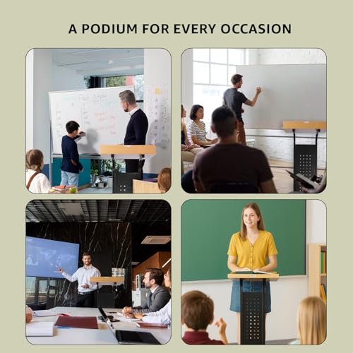 Image of Amazon Basics Lightweight Podium Lectern for Classroom, Office, Church & Events | CRCA Steel Frame with Beech Top | Sleek Modern Design | Easy Assembly | Black