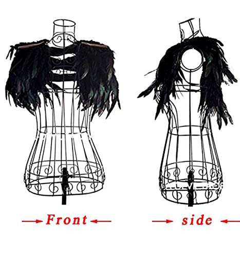 L'vow Real Natural Feather Epaulet Shrug Shawl Scapular Shoulder Wrap Halloween (Y- Black) #TOP6