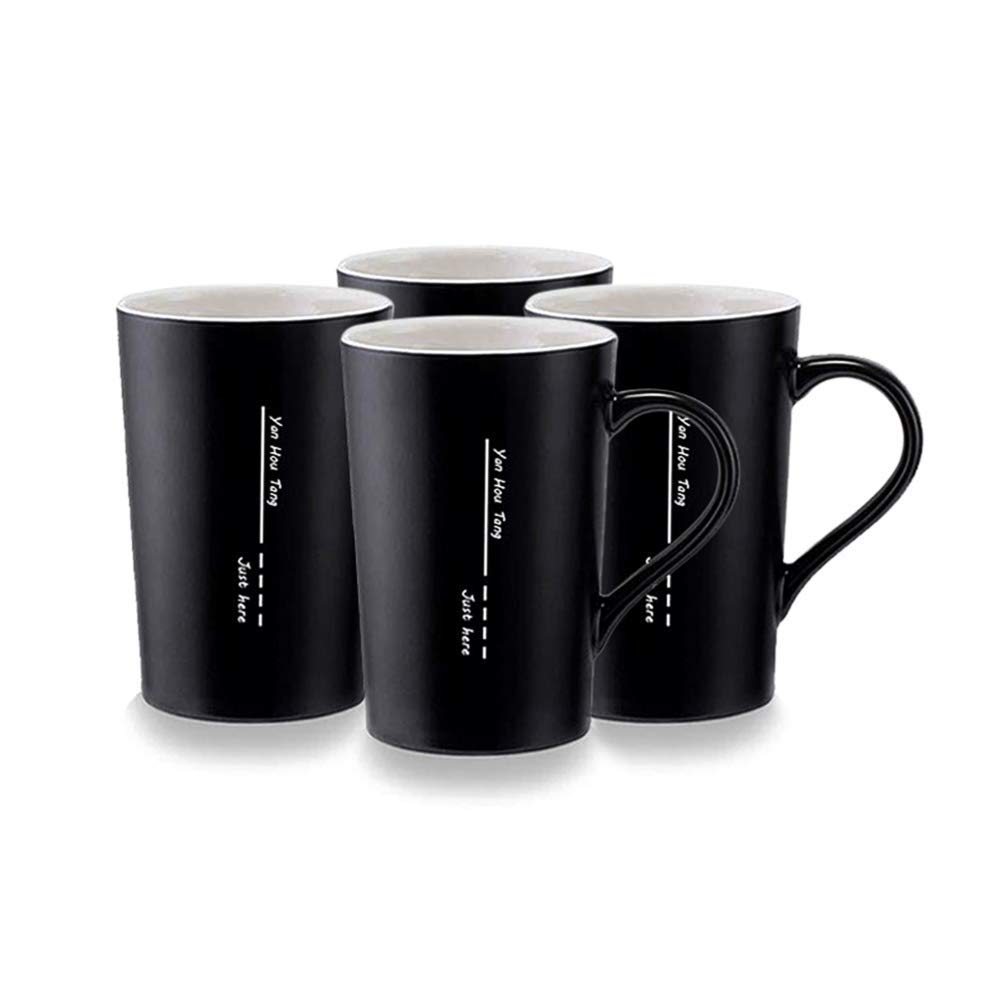 Yan Hou Tang Simple and Plain Solid Line Black Mug Cup Packed 4 for Coffee Juice Tea Hot Cold - 400ml 14oz Serving Carving Crafts Style for Home Office Club Pup Party Drink Cheers