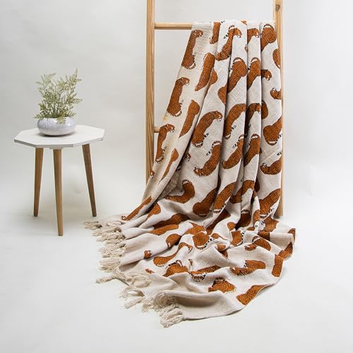 Image of 100% Cotton Handblock Floral Print Sofa Throw Blanket for Couch & Diwan, Car, 50x60 Inches (Brown-Multi 02)