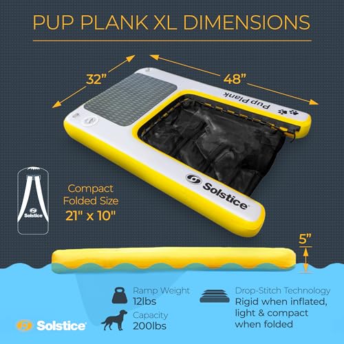 SOLSTICE Inflatable Pup Plank, Dog Water Ramp for Boats and Docks, XL, 200 lb Capacity - Floating Platform for Pets for Lake, River, Beach & Swimming Pool, Includes Pump, Patent-Protected Design