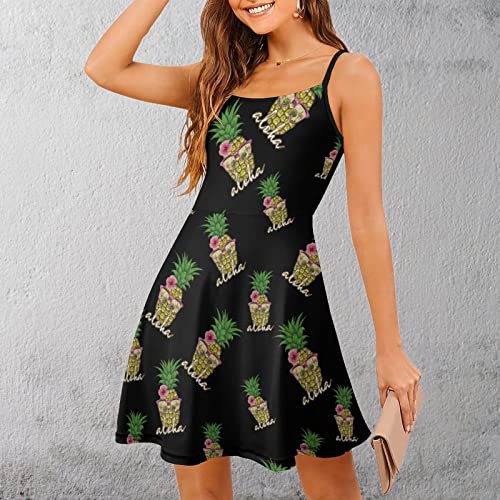 Aloha - Minivestido de verano con gafas de piña para mujer, sin mangas, para playa