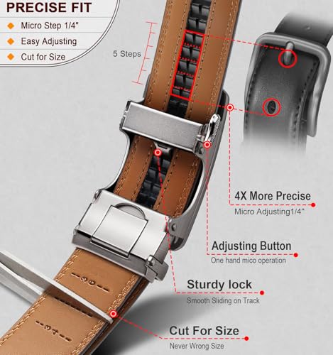 Image of BULLIANT Men belt 2Pack,Leather Ratchet Belt for Gift Men Dress Casual Jeans 1 3 /8 inch,Cut for Fit