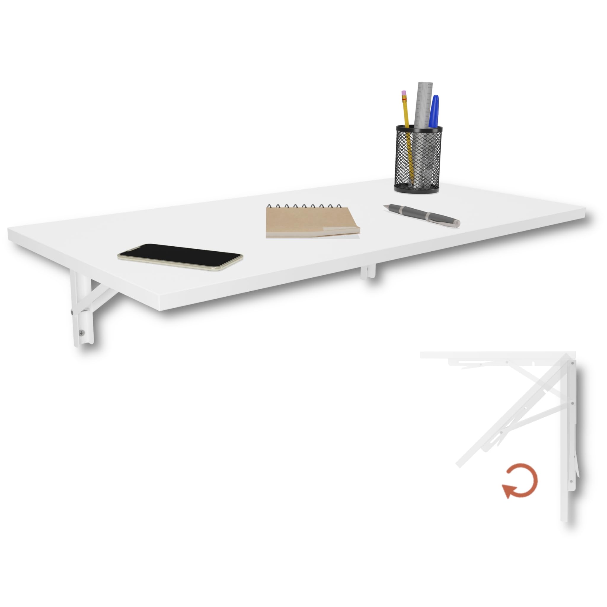 KDR Tavolo pieghevole da parete 80 x 40 cm – tavolo ribaltabile salvaspazio, scrivania pieghevole, tavolo da cucina e pranzo, tavolo da muro per piccoli spazi, montaggio a parete (Bianco)