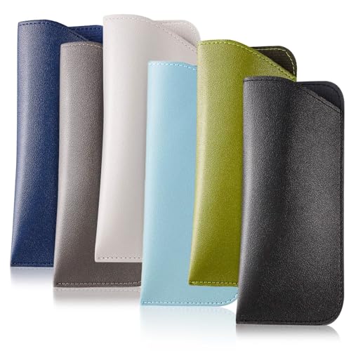 JOOTUEPO Estuche para gafas de cuero suave, 6 piezas Estuche plano para gafas de sol Estuche suave para gafas Bolso para gafas de lectura para mujeres y hombres