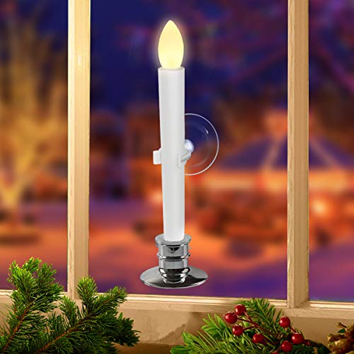 Image of 2 Pack Flameless Taper Candles with Remote /Timer & Suction Cup, Battery Operated Flickering LED Window Candles, Vintage Christmas Electric Fake Candlesticks, Silver Holder