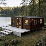 Modernes 6 m faltbares kleines Haus, vorgefertigtes erweiterbares Containerhaus mit 2 Schlafzimmern, voll ausgestattetes Badezimmer & Küche, tragbares modulares Design, einfache Montage für Gästehaus