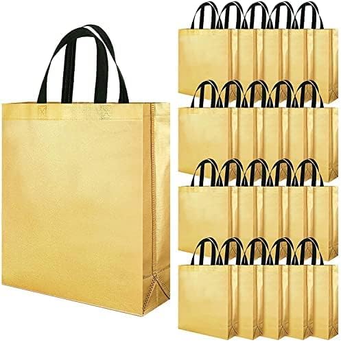 Havenza Gift Bag Medium Size Pack of 20 : L13 x W12 x D4 inch|Resuable Non-Woven Shiny Metallic Laminated|Haldi Return Gifts, Jute Bags for Return Gift,Return Gift For Birthday - Golden