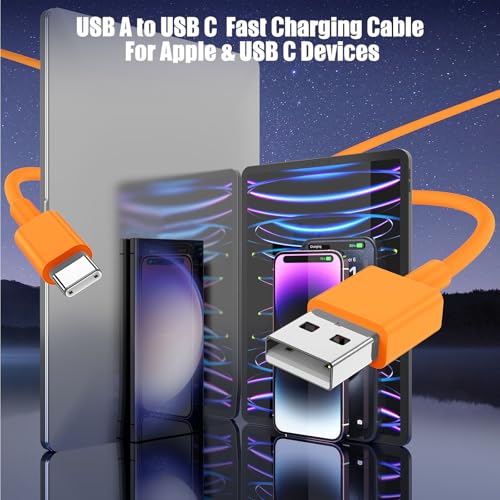 Image of 3-Pack Orange [3.3FT+3.3FT+6FT] USB A to USB C Cable，USB to USB C Cable，Car Carplay Cable for iPhone 17 16 15 Pro Plus Pro Max Air，for Galaxy S25, for iPad, for MacBook and More