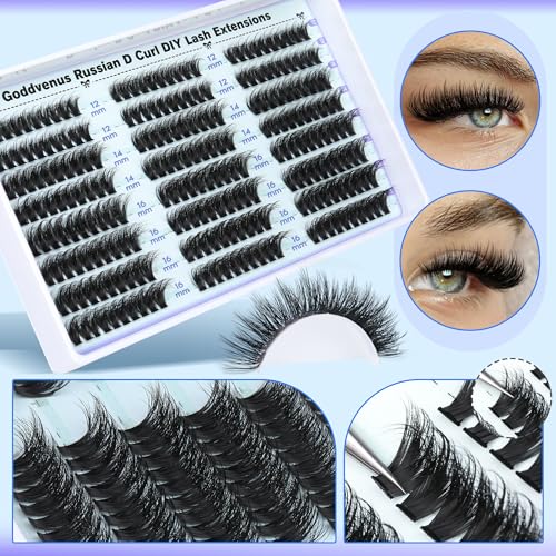 Image of Lash Clusters Kit Wispy Lashes clusters Natural Fluffy Eyelashes Clusters 12mm 14mm 16mm Mixed Cluster Eyelash Extensions Kit D Curl DIY Individual Lashes Kit with Bond and Seal Lash Glue