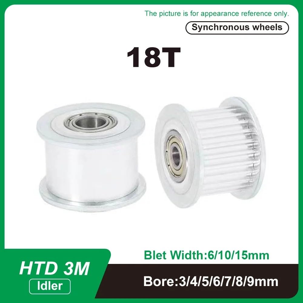 1 sztuka HTD 3M rolka kierunkowa 18T otwór 3-9 mm z łożyskiem do pasków 6 mm (5 mm gładka 16 mm OD, 10 szt.)